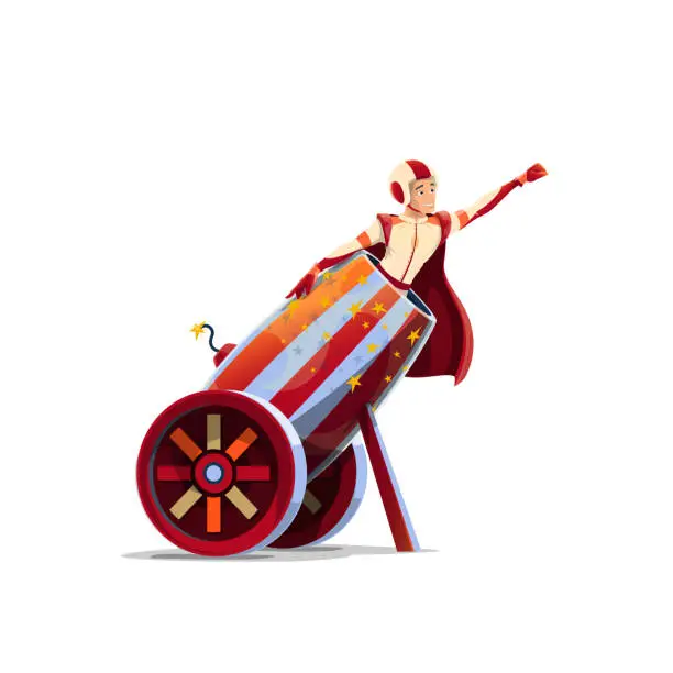 Vector illustration of Big top circus human cannonball cartoon vector