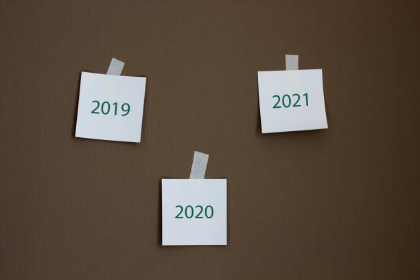 istock Sticky notes on the brown wall background. Annual business planning. 1257192501