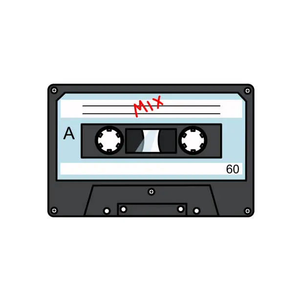 Vector illustration of Audio tape is a flat vector drawing on a white isolated background.