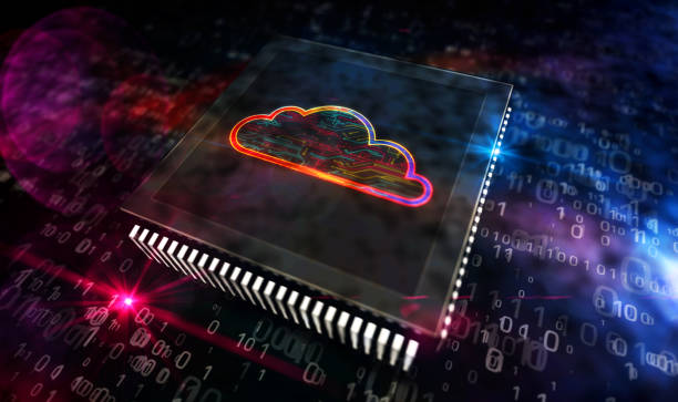 istock Processor factory with laser burning of cyber computing cloud symbol illustration 1257193663