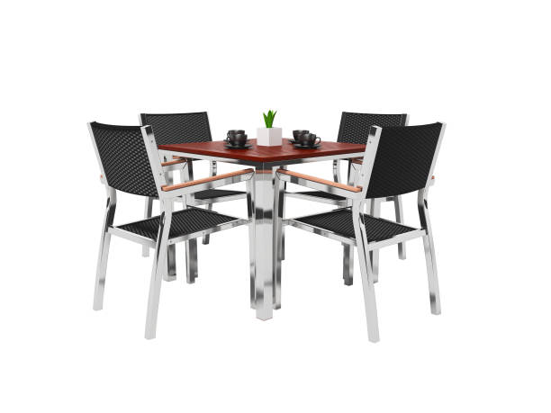 istock Tables and high chairs isolated 3D render on white background no shadow 1257195056