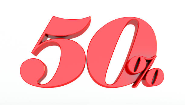 istock red fifty percent on a white background. 1257196383