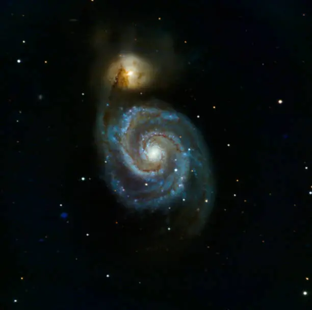 The Whirlpool Galaxy from my backyard. Also known as Messier 51a, M51a, and NGC 5194, is an interacting grand-design spiral galaxy.