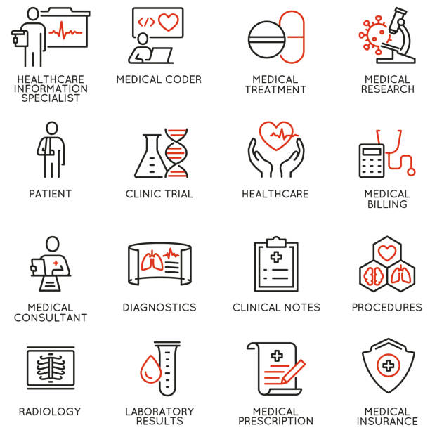 Vector Set of Linear Icons Related to Health Information Management, Clinical Coder. Mono Line Pictograms and Infographics Design Elements Vector Set of Linear Icons Related to Health Information Management,
Clinical Coder. Mono Line Pictograms and Infographics Design Elements laboratory technician icon stock illustrations