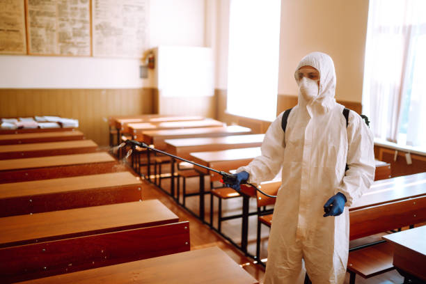 istock Disinfecting school class to prevent COVID-19. 1257197142