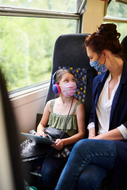 istock mother and daughter travelling by train safely 1257199484