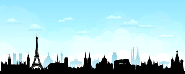 유럽 스카이라인(모든 건물은 완전하고 이동 가능) - budapest houses of parliament london city cityscape stock illustrations