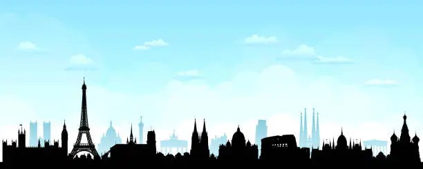 Vector illustration of European Skyline (All Buildings are Complete and Moveable)