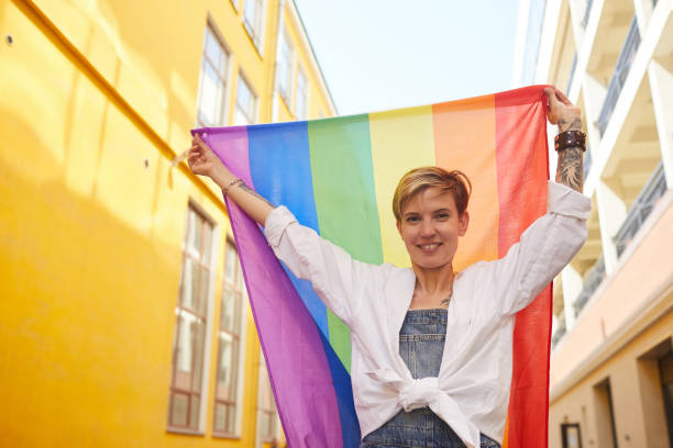istock Woman is at lesbian parade 1257200756