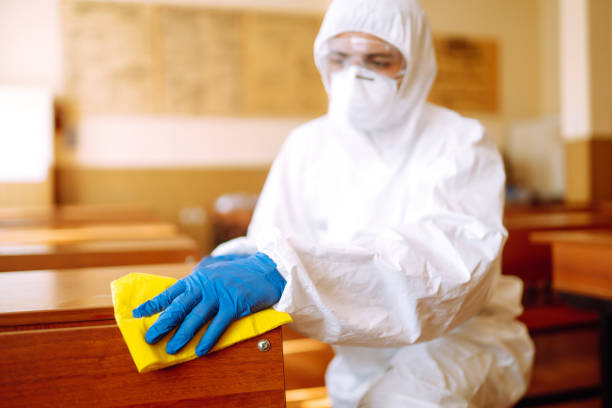 istock Cleaning and disinfection school class to prevent COVID-19. 1257201299