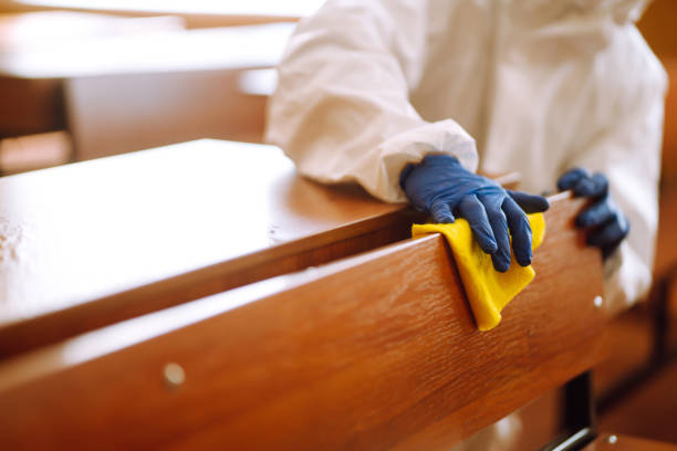 Cleaning and disinfection school class to prevent COVID-19.
