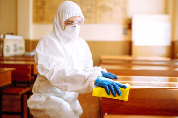 istock Cleaning and disinfection school class to prevent COVID-19. 1257201305