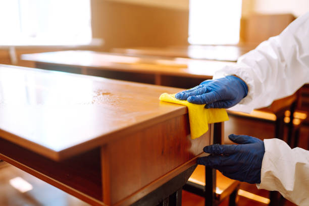 istock Cleaning and disinfection school class to prevent COVID-19. 1257201323