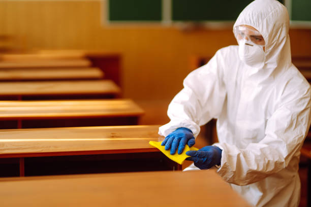 istock Cleaning and disinfection school class to prevent COVID-19. 1257201333