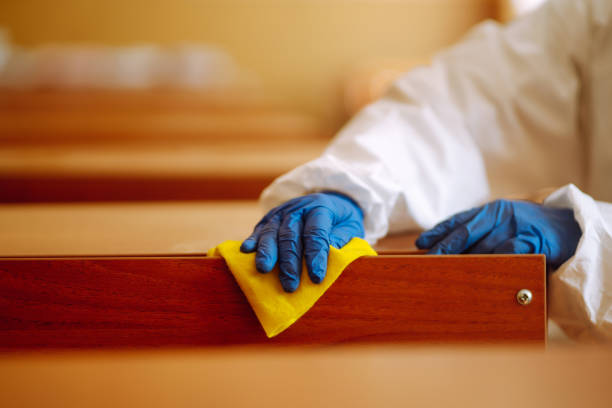 istock Cleaning and disinfection school class to prevent COVID-19. 1257201343
