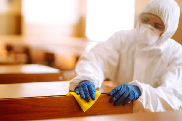 istock Cleaning and disinfection school class to prevent COVID-19. 1257201467