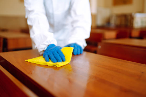 istock Cleaning and disinfection school class to prevent COVID-19. 1257201472