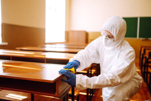 istock Cleaning and disinfection school class to prevent COVID-19. 1257201490