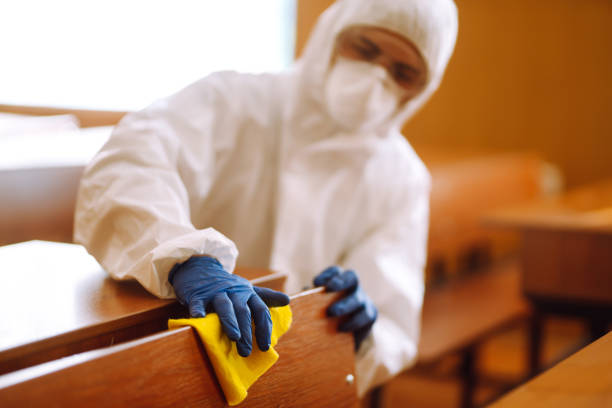istock Cleaning and disinfection school class to prevent COVID-19. 1257201505