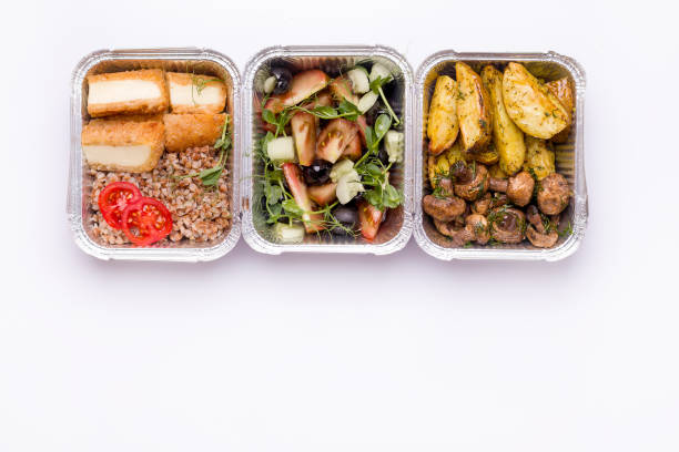 istock Food Delivery Concept. Food container on a white background, top view. Copy space 1257205594