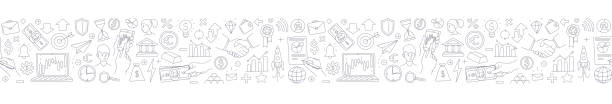 Trading exchange seamless border pattern background. Vector illustration doodles Trading exchange seamless border pattern background. Vector illustration doodles, thin line art sketch style concept banking drawings stock illustrations
