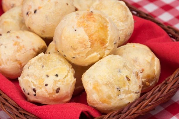 istock Traditional Brazilian snack cheese bread in multigrain version in a basket close 1257207375