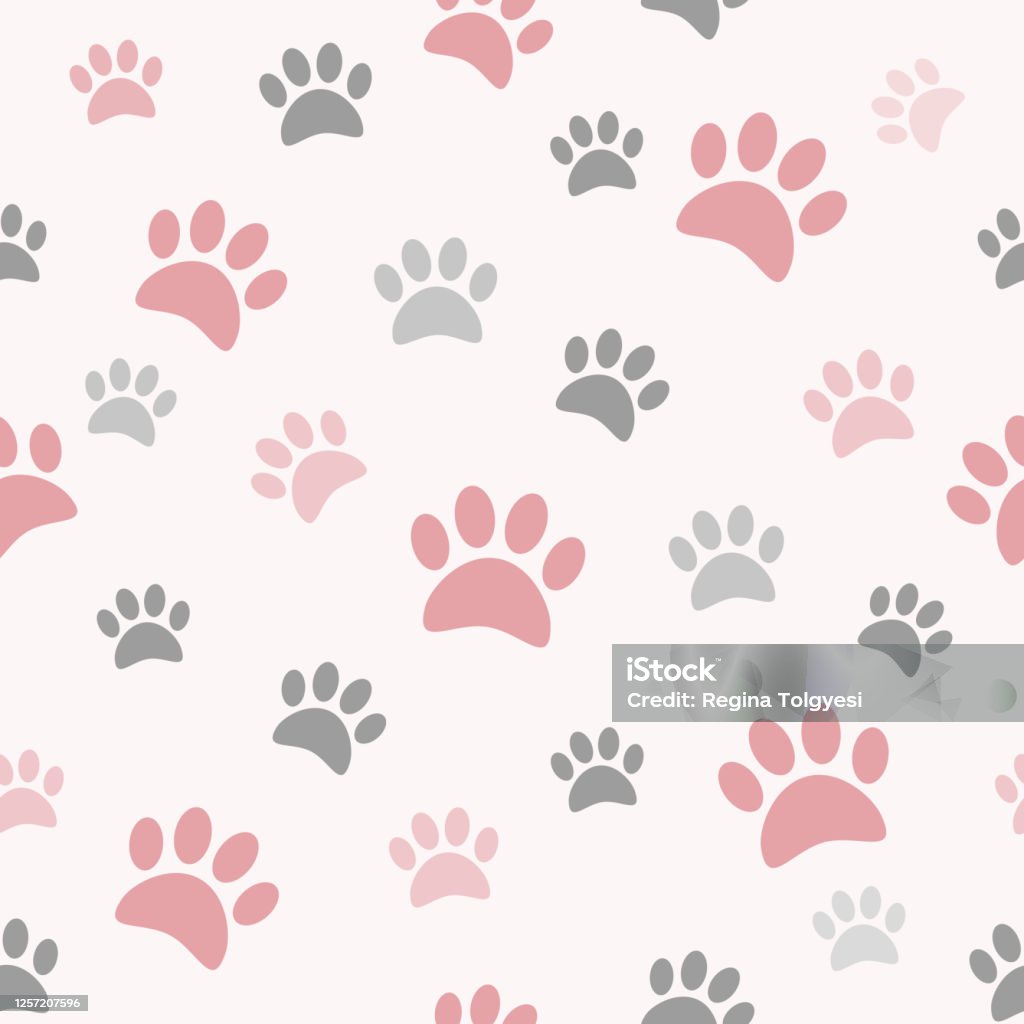Cute Girlish Paw Prints On Seamless Pattern Stock Illustration - Download  Image Now - Paw, Pink Color, Dog - iStock