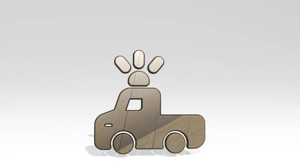 CAR REPAIR ROTATING LIGHT casting shadow with two lights. 3D illustration of metallic sculpture over a white background with mild texture. auto and automobile