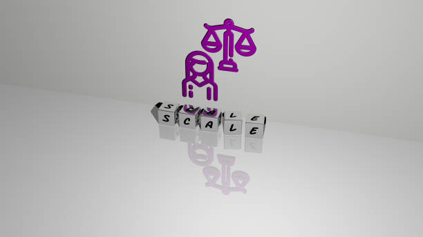 3D graphical image of SCALE vertically along with text built by metallic cubic letters from the top perspective, excellent for the concept presentation and slideshows. illustration and background
