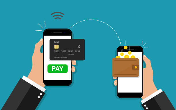 Money transfer from phone. Online payment in mobile. Hand holding smartphone with transaction of cashback, pay. Send, receive money from card on electronic wallet. App with wireless, easy pay. Vector Money transfer from phone. Online payment in mobile. Hand holding smartphone with transaction of cashback, pay. Send, receive money from card on electronic wallet. App with wireless, easy pay. Vector. easy button image stock illustrations