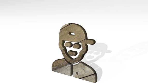 PEOPLE MAN CAP made by 3D illustration of a shiny metallic sculpture casting shadow on light background