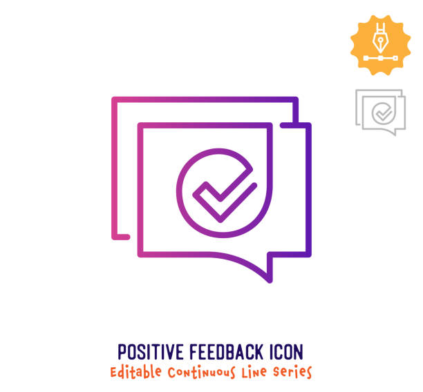 Positive Feedback Continuous Line Editable Stroke Line Positive feedback vector icon illustration for logo, emblem or symbol use. Part of continuous one line minimalistic drawing series. Design elements with editable gradient stroke line. customer survey stock illustrations