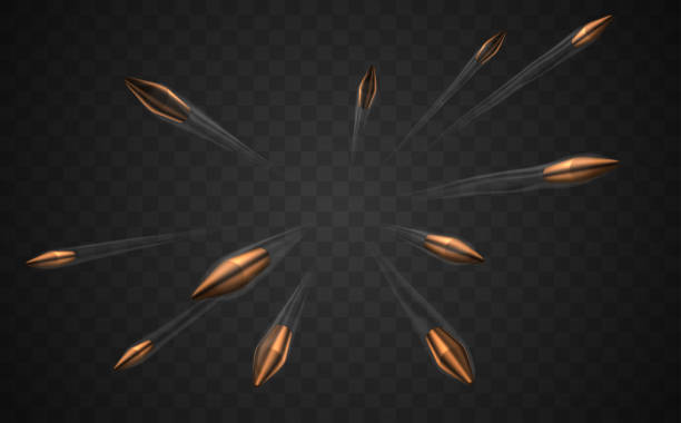 Bullets with air track on transparent background Bullets with air track on transparent background in vector Bullet stock illustrations