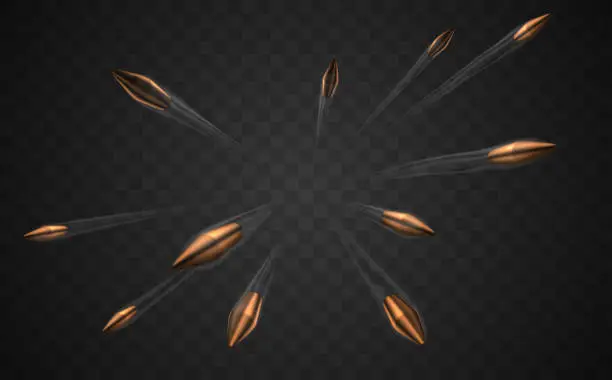Vector illustration of Bullets with air track on transparent background