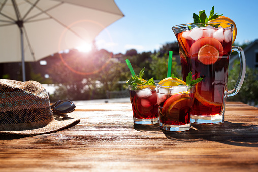 Summer drink on sunny terrace