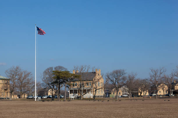Sandy Hook, New Jersey / USA - January 15, 2020: A view of the buildings at Fort Hancock on a winter day
