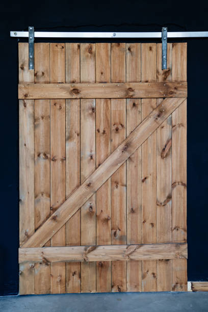 istock wooden sliding door in loft. interior design. 1257217727