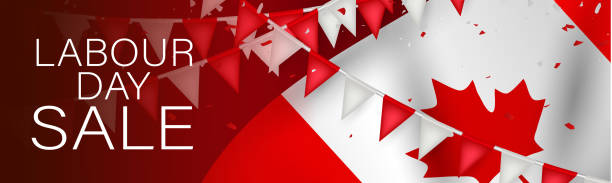 istock Canada Labour Day sale banner or header. Canadian red and white bunting flag background. National workers holiday concept. Vector illustration. 1257219659