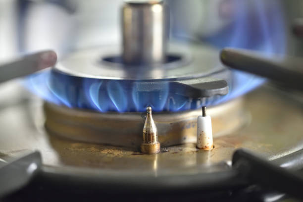 istock Gas stove with blue fire 1257219819
