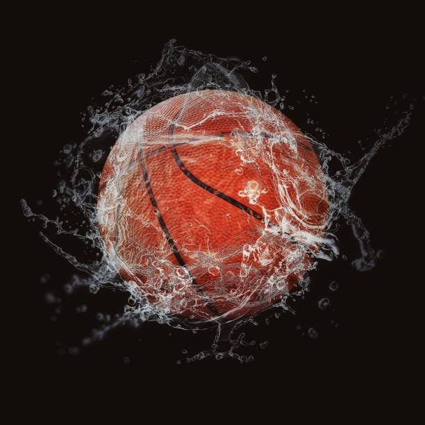 istock 3D illustration of a basketball ball splashing 1257221706