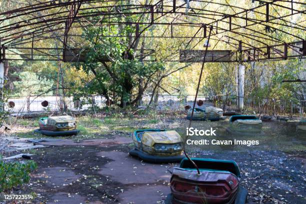 Walk Inside The Chernobyl After 30 Years Ago Elektro Cars Abadoned Stock Photo - Download Image Now