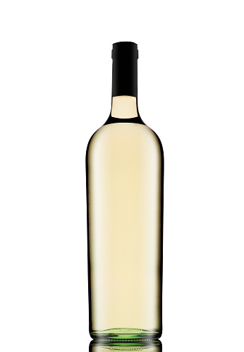 big bottle of clear wine on a white background