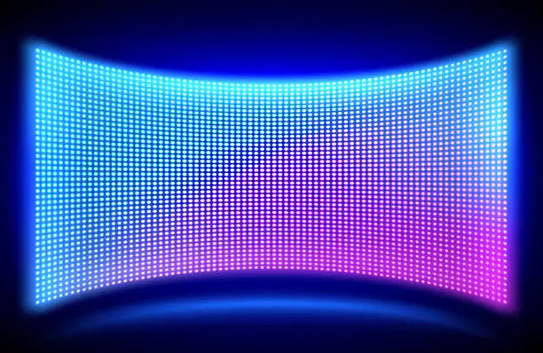 Vector illustration of Led wall video screen with glowing dot lights