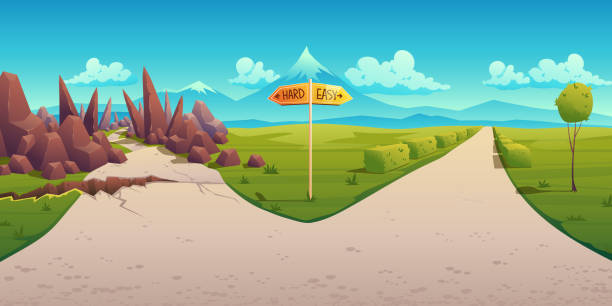 Concept Of Choice Between Hard And Easy Way Stock Illustration - Download  Image Now - Road, Two Objects, Effortless - iStock