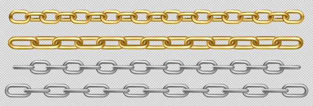 ilustrações de stock, clip art, desenhos animados e ícones de metal chain of silver, steel or golden links set - gold chain chain circle connection