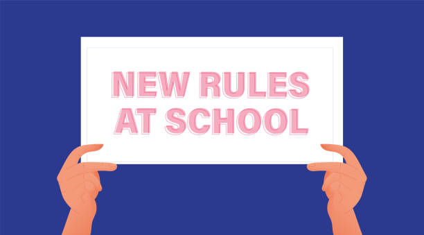 istock Hand Holding Paper and Showing written New Rules at School. Vector Illustration, Covid-19 Coronavirus Concept 1257232222