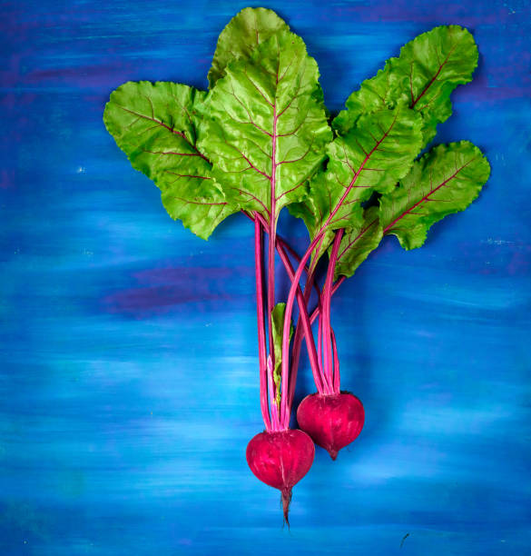 Beetroot cut in half on a dark background, place for text