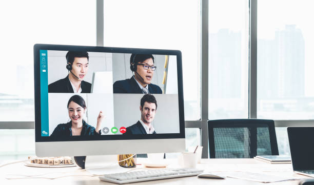 istock Video call business people meeting on virtual workplace or remote office 1257236188