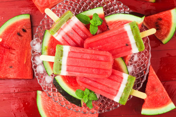 istock Homemade watermelon popsicles on a plate. Summer food concept. 1257236355