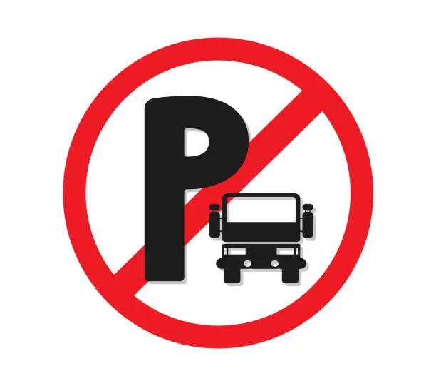 Vector illustration of Parking of trucks and large vehicles is prohibited. Round prohibition sign